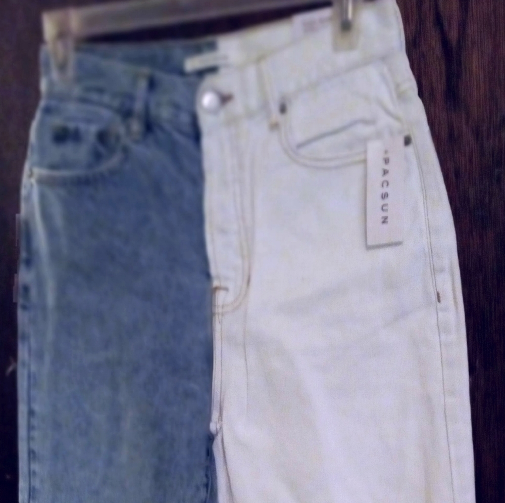 Pacsun Sz 26 straight leg highrise half white half denim jeans